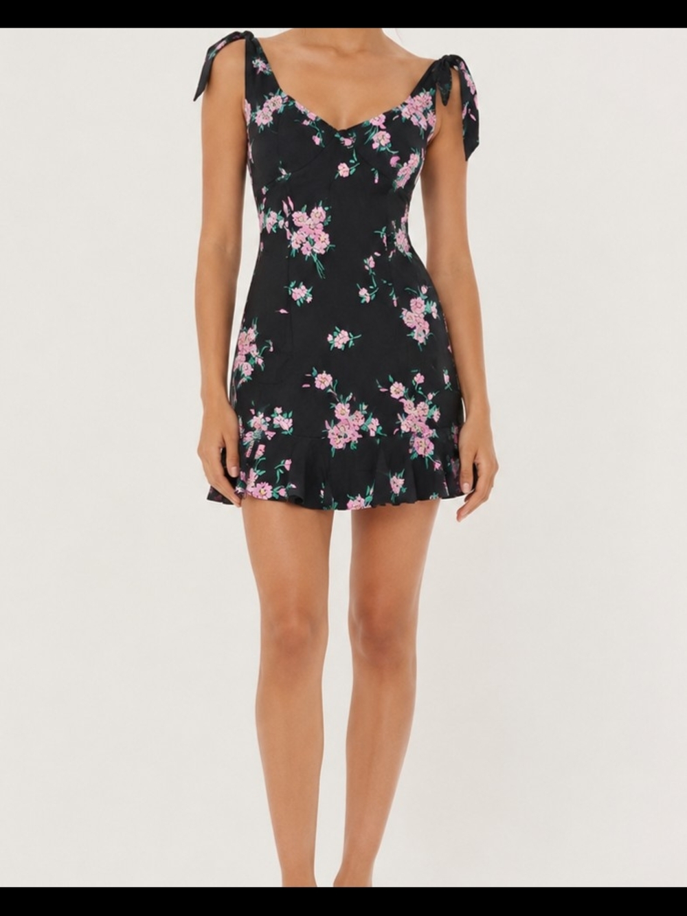 B.Smart Women's Black Floral Tie-Shoulder Mini Dress Size 7